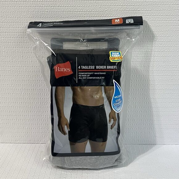 HANES 4 Pack Tagless Underwear Men's M Black Gray Comfort Waistband No Ride Up - Picture 1 of 16
